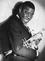 Smiling Louis Armstrong with trumpet